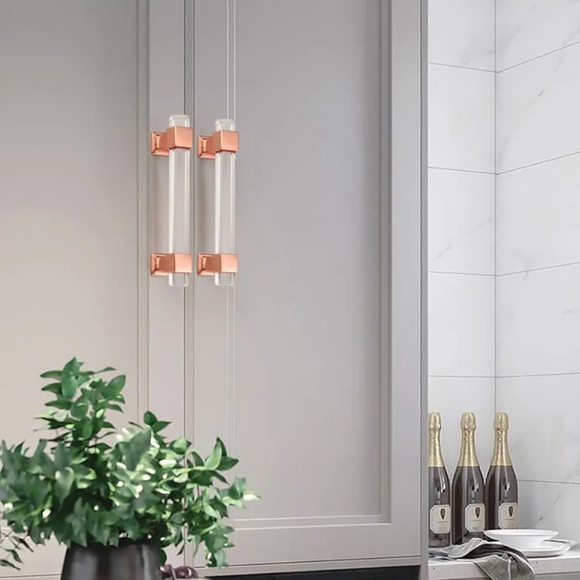 NIZADO 3-3/4 Inch 5 Pack Polished Rose Gold Clear Acrylic Square Cabinet Pulls - Picture 11 of 11